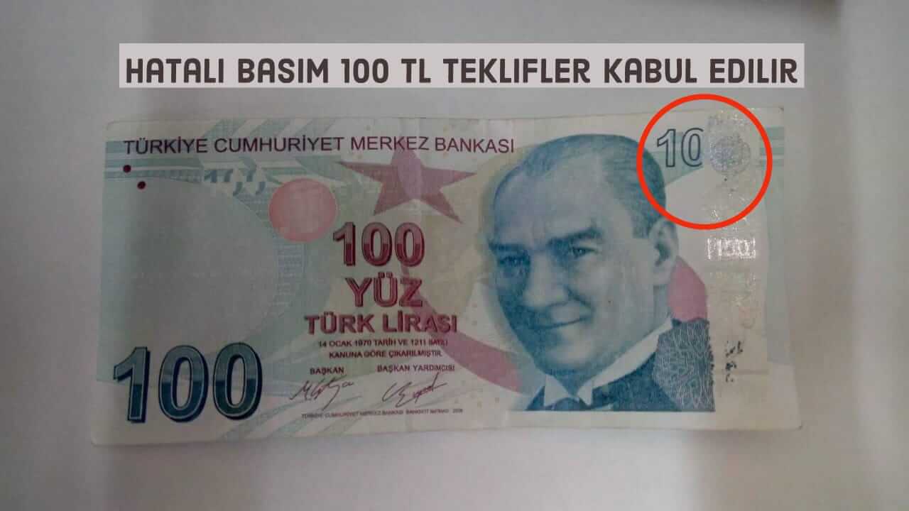 satılık hatalı basılmış 100 tl Eski Param